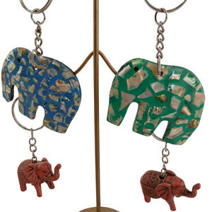 Lot of 4 Colorful Mosaic Elephant Keychains & Red Elephant Charms Boho Accessory